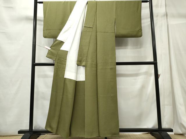 平和屋着物■上質な色無地 黄海松茶色 正絹 逸品 CABC7893ou