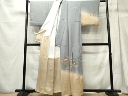 平和屋着物■訪問着 刺繍 草花松文 暈し染め 金彩 正絹 逸品 CABC7900ou