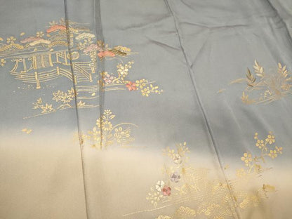 平和屋着物■訪問着 刺繍 草花松文 暈し染め 金彩 正絹 逸品 CABC7900ou