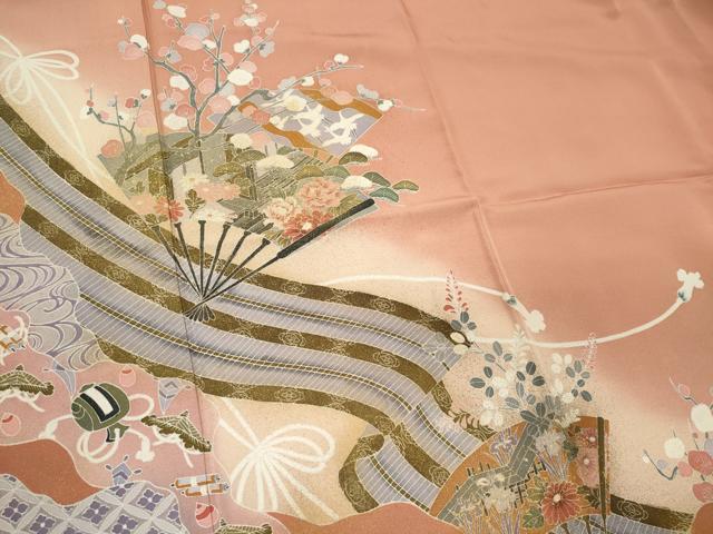 平和屋着物■豪華色留袖　扇面飛鶴吉祥花文　暈し染め　金彩　まるやま扱い　正絹　逸品　CABC7901ou