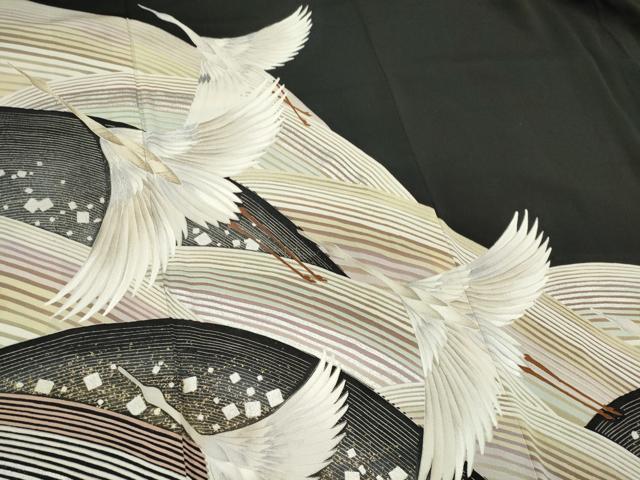 平和屋着物■豪華黒留袖　刺繍　立波飛鶴文　暈し染め　金銀彩　正絹　逸品　CABC7944ou