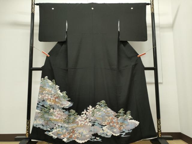 平和屋着物■豪華黒留袖　駒刺繍　風景文　暈し染め　金彩　正絹　逸品　CABC7945ou