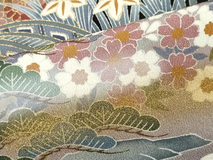 平和屋着物■豪華黒留袖　駒刺繍　風景文　暈し染め　金彩　正絹　逸品　CABC7945ou