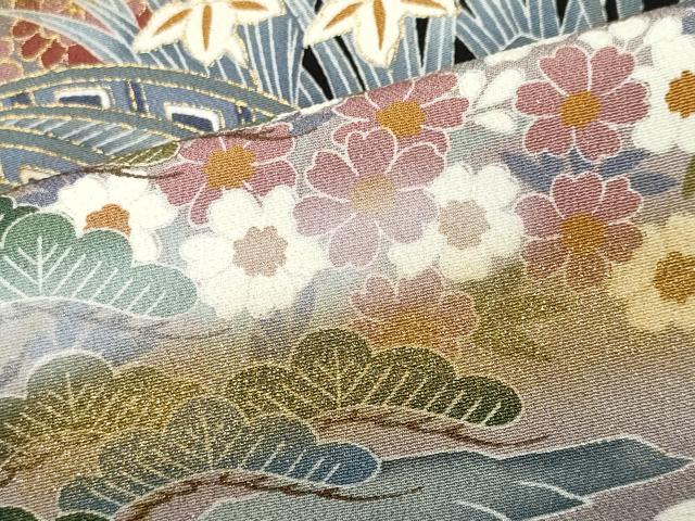 平和屋着物■豪華黒留袖　駒刺繍　風景文　暈し染め　金彩　正絹　逸品　CABC7945ou