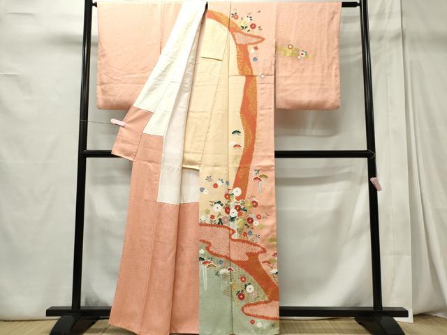平和屋着物■訪問着　刺繍　絞り　花松文　正絹　逸品　CABC7970ou