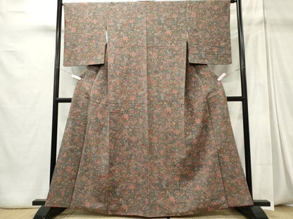平和屋着物■上質な小紋 更紗花蝶文 鬼しぼ縮緬 正絹 逸品 CABC7971ou