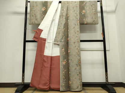 平和屋着物■上質な小紋 草花文 金彩 正絹 逸品 CABC7981ou