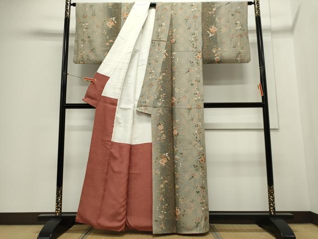 平和屋着物■上質な小紋 草花文 金彩 正絹 逸品 CABC7981ou