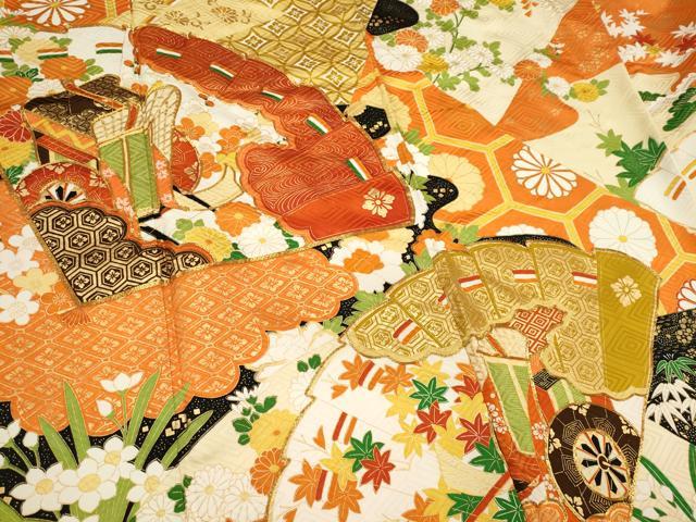 平和屋着物■訪問着　駒刺繍　檜扇御所車花文　金彩　正絹　逸品　CABC7986ou