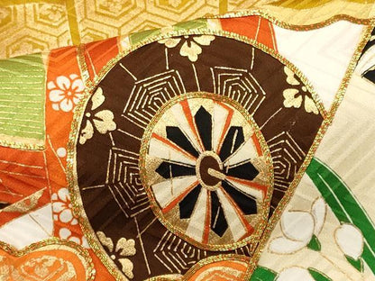 平和屋着物■訪問着　駒刺繍　檜扇御所車花文　金彩　正絹　逸品　CABC7986ou