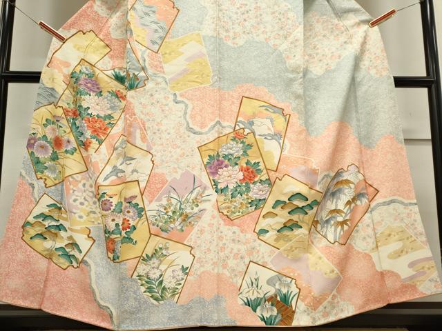 平和屋着物■訪問着 色紙重ね飛鶴花文 金彩 正絹 逸品 CABC7992ou