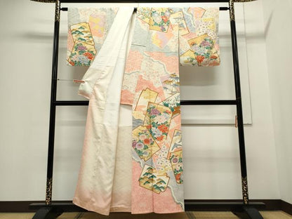 平和屋着物■訪問着 色紙重ね飛鶴花文 金彩 正絹 逸品 CABC7992ou