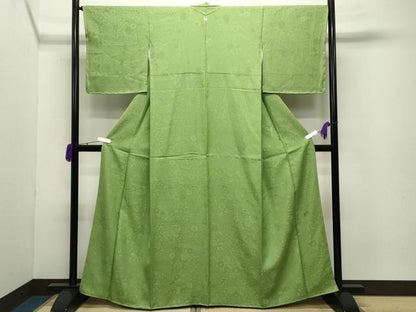 平和屋着物●上質な色無地 辻が花地紋 萌黄色 正絹 逸品 未使用 CABC8003gh