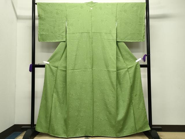 平和屋着物●上質な色無地 辻が花地紋 萌黄色 正絹 逸品 未使用 CABC8003gh