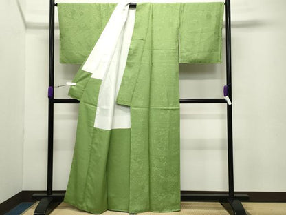 平和屋着物●上質な色無地 辻が花地紋 萌黄色 正絹 逸品 未使用 CABC8003gh