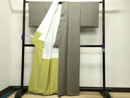 平和屋着物●上質な色無地 舞花地紋 灰汁色 正絹 逸品 CABC8005gh