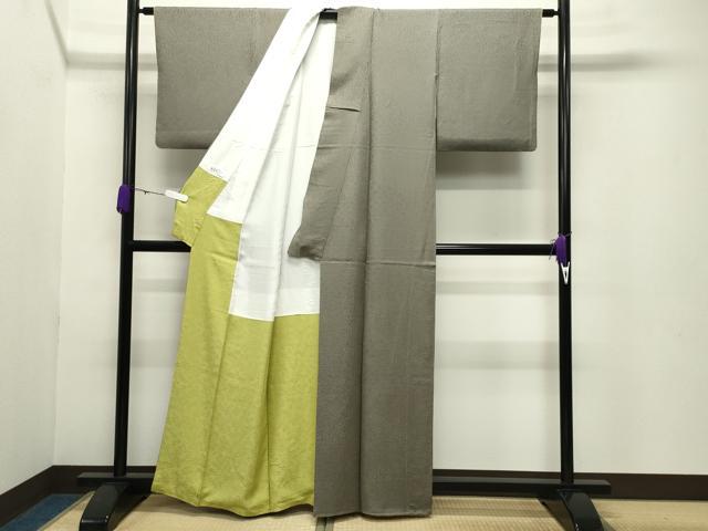 平和屋着物●上質な色無地 舞花地紋 灰汁色 正絹 逸品 CABC8005gh
