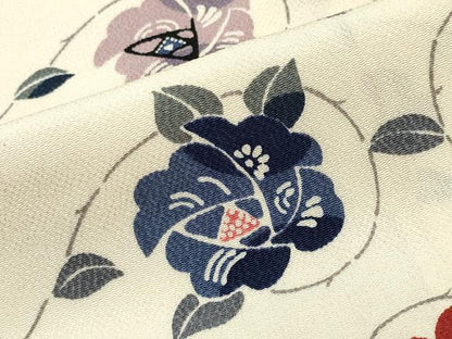 平和屋着物●上質な小紋 型染め 薔薇 鬼しぼ縮緬 正絹 逸品 未使用 CABC8007gh