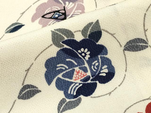 平和屋着物●上質な小紋 型染め 薔薇 鬼しぼ縮緬 正絹 逸品 未使用 CABC8007gh