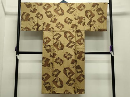 平和屋着物●男性 お召 アンサンブル・長襦袢セット 100亀甲 総詰め 正絹 逸品 未使用 CABC8011gh