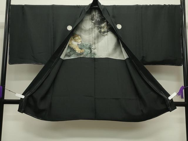平和屋着物●男性 黒紋付 羽織セット 羽織：虎・龍 正絹 逸品 未使用 CABC8013gh