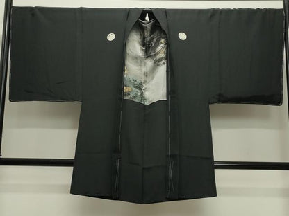 平和屋着物●男性 黒紋付 羽織セット 羽織：虎・龍 正絹 逸品 未使用 CABC8013gh