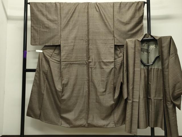 平和屋着物●男性 紬 アンサンブル 絣柄 正絹 逸品 CABC8020gh