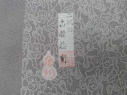 平和屋着物●人間国宝　初代 六谷梅軒(六谷紀久男)錐彫り　重要無形文化　財伊勢型紙江戸小紋　舞花文　反端付き　正絹　逸品　CABC8028gh