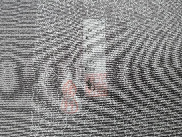 平和屋着物●人間国宝　初代 六谷梅軒(六谷紀久男)錐彫り　重要無形文化　財伊勢型紙江戸小紋　舞花文　反端付き　正絹　逸品　CABC8028gh