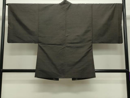 平和屋着物●男性 紬 アンサンブル・長襦袢セット 霞文 憲法黒茶色 正絹 逸品 CABC8031gh