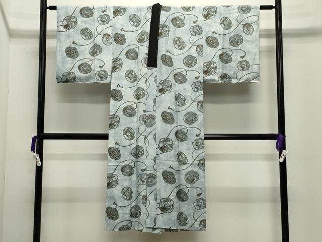 平和屋着物●男性 紬 アンサンブル・長襦袢セット 霞文 憲法黒茶色 正絹 逸品 CABC8031gh