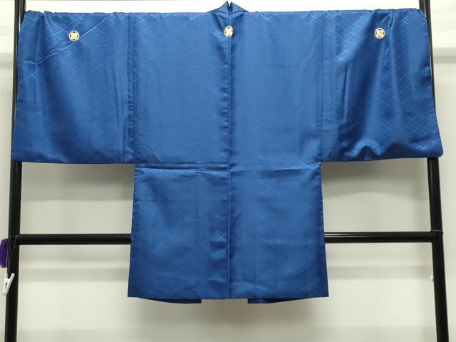 平和屋着物●男性 色紋付 羽織セット 花菱地紋 紺瑠璃色 キングサイズ 洗える着物 未使用 CABC8034gh