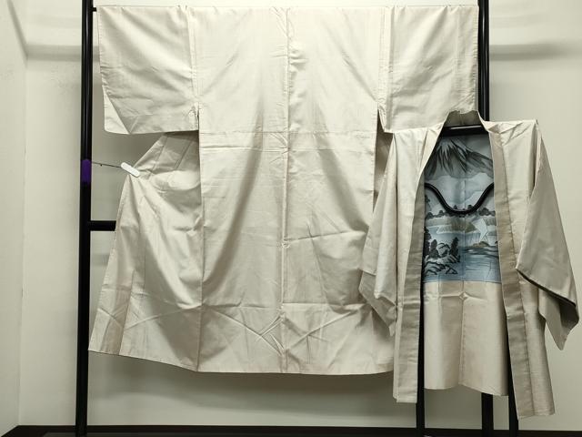 平和屋着物●男性 紬 アンサンブル 網代織り 正絹 逸品 未使用 CABC8038gh