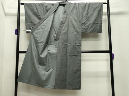 平和屋着物●男性 紬 髭紬羽織セット 色無地 灰色 正絹 逸品 未使用 CABC8042gh