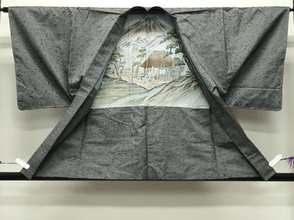 平和屋着物●男性 紬 髭紬羽織セット 色無地 灰色 正絹 逸品 未使用 CABC8042gh