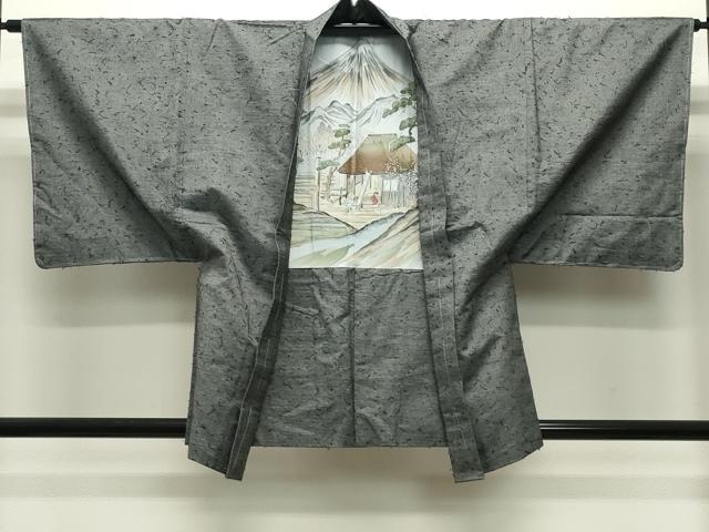 平和屋着物●男性 紬 髭紬羽織セット 色無地 灰色 正絹 逸品 未使用 CABC8042gh