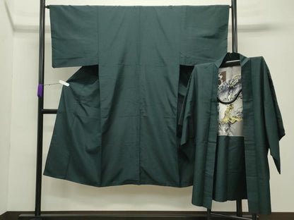 平和屋着物●男性 紬 アンサンブル 虫襖色 正絹 逸品 CABC8045gh