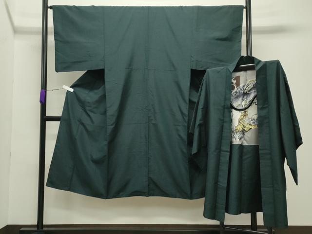 平和屋着物●男性 紬 アンサンブル 虫襖色 正絹 逸品 CABC8045gh