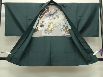 平和屋着物●男性 紬 アンサンブル 虫襖色 正絹 逸品 CABC8045gh