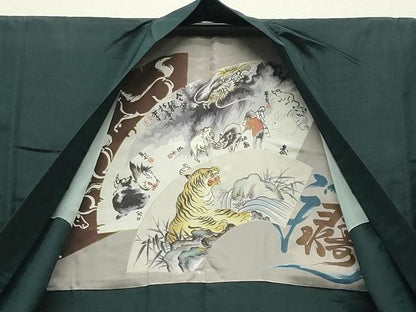 平和屋着物●男性 紬 アンサンブル 虫襖色 正絹 逸品 CABC8045gh