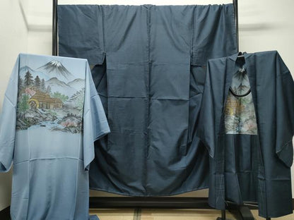 平和屋着物●男性 本場大島紬 アンサンブル・長襦袢セット 100亀甲 総詰め キングサイズ 正絹 逸品 未使用 CABC8046gh