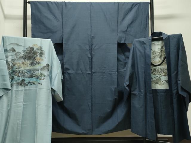 平和屋着物●男性 本場大島紬 アンサンブル・長襦袢セット 亀甲文様 正絹 逸品 CABC8047gh