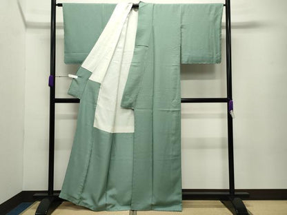 平和屋着物●上質な色無地 作家物 紋意匠 青磁色 正絹 逸品 未使用 CABC8050gh