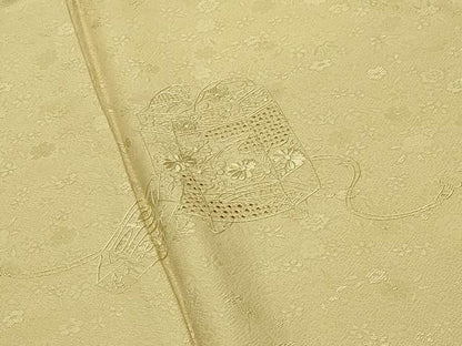 平和屋着物●中国三大刺繍 スワトウ刺繍 相良刺繍 無地絵羽訪問着 貝桶花文 淡黄色 正絹 逸品 未使用 CABC8051gh