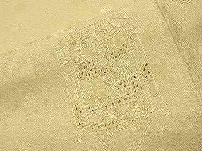 平和屋着物●中国三大刺繍 スワトウ刺繍 相良刺繍 無地絵羽訪問着 貝桶花文 淡黄色 正絹 逸品 未使用 CABC8051gh