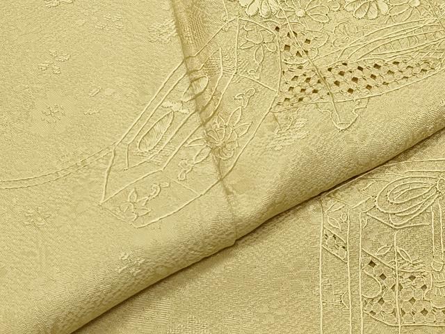 平和屋着物●中国三大刺繍 スワトウ刺繍 相良刺繍 無地絵羽訪問着 貝桶花文 淡黄色 正絹 逸品 未使用 CABC8051gh