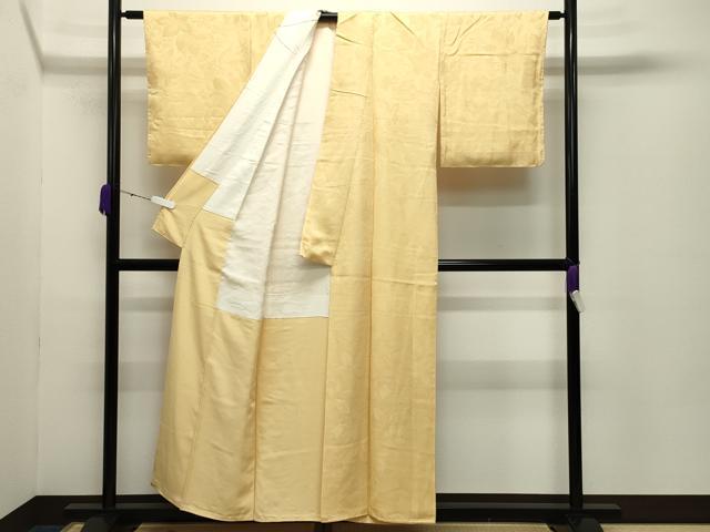 平和屋着物●上質な色無地 舞葉地紋 卵色 正絹 逸品 CABC8053gh