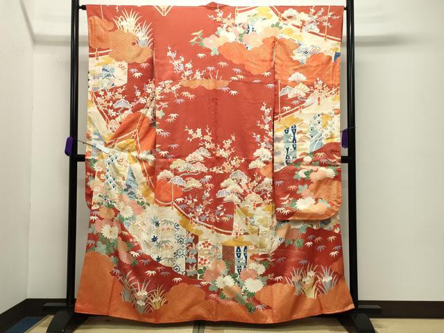 平和屋着物●豪華振袖 駒刺繍 雲重ね松竹梅文 金彩 正絹 逸品 CABC8058gh