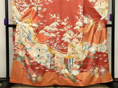 平和屋着物●豪華振袖 駒刺繍 雲重ね松竹梅文 金彩 正絹 逸品 CABC8058gh