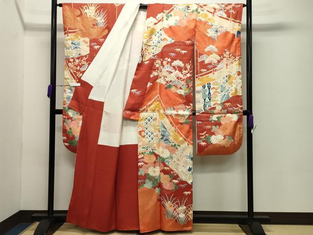 平和屋着物●豪華振袖 駒刺繍 雲重ね松竹梅文 金彩 正絹 逸品 CABC8058gh